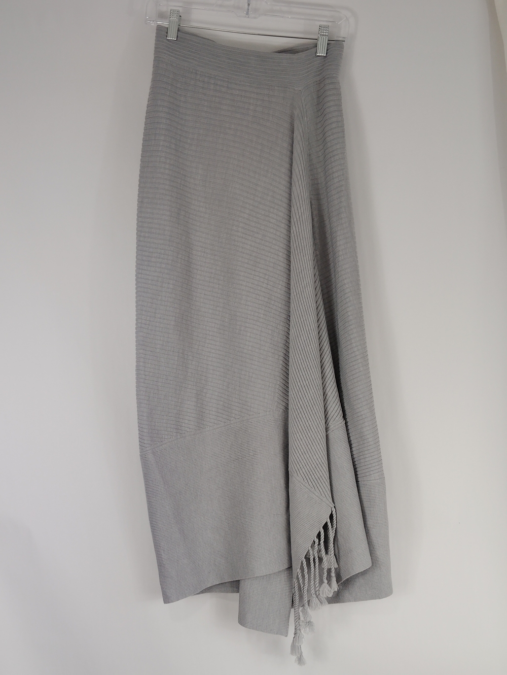 Jonathan Simkhai Gray Fog Wool Grace Draped Fringe Crossover Skirt